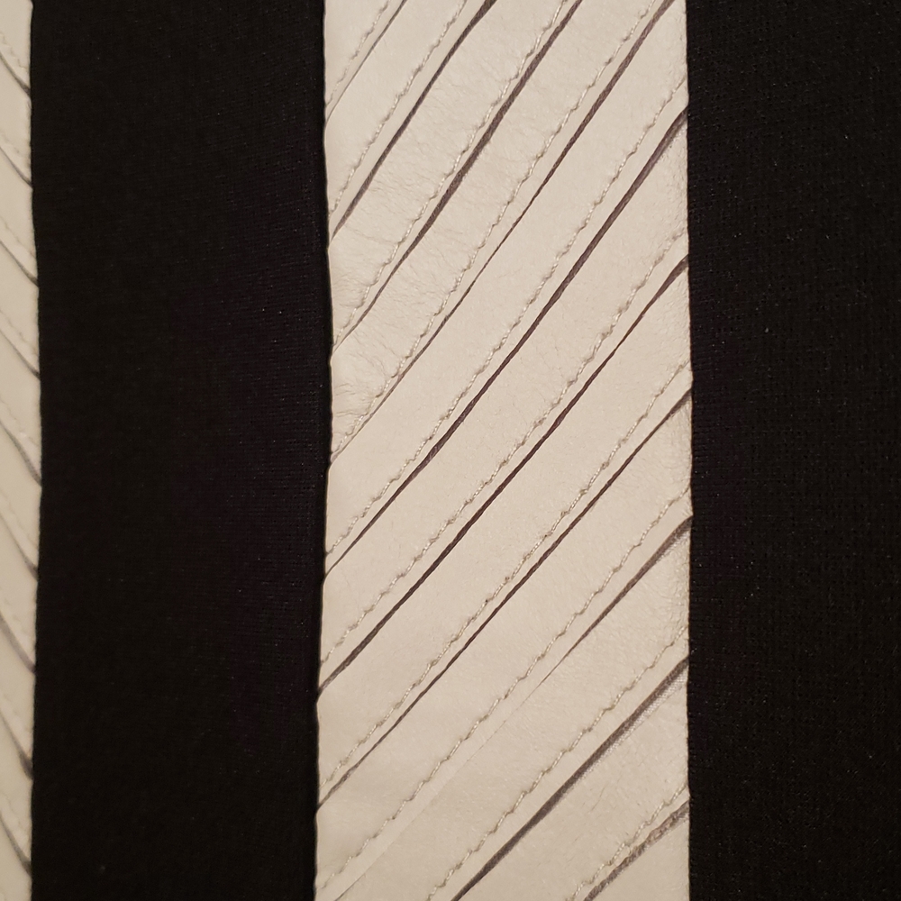 MY TRIBE New SKIRT Genuine Leather Strip Panel Pencil Black White Women's L - Picture 12 of 13